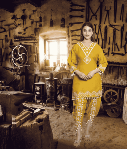 Women’s 2XL Co-ord Set with Dhoti – Embroidered & Mirror Work Ethnic Fusion Wear