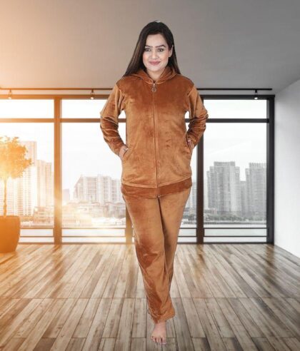 Women's Velvet Tracksuit Set – Soft Heavy Velvet Zip-Up Jacket & Elastic Waist Pajama (XL & XXL)