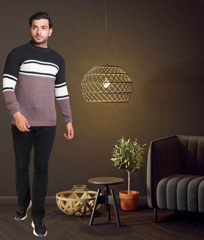 Men’s Striped Cotton-Blend Knitted Sweater – Soft, Stylish & Warm Winter Wear Size L