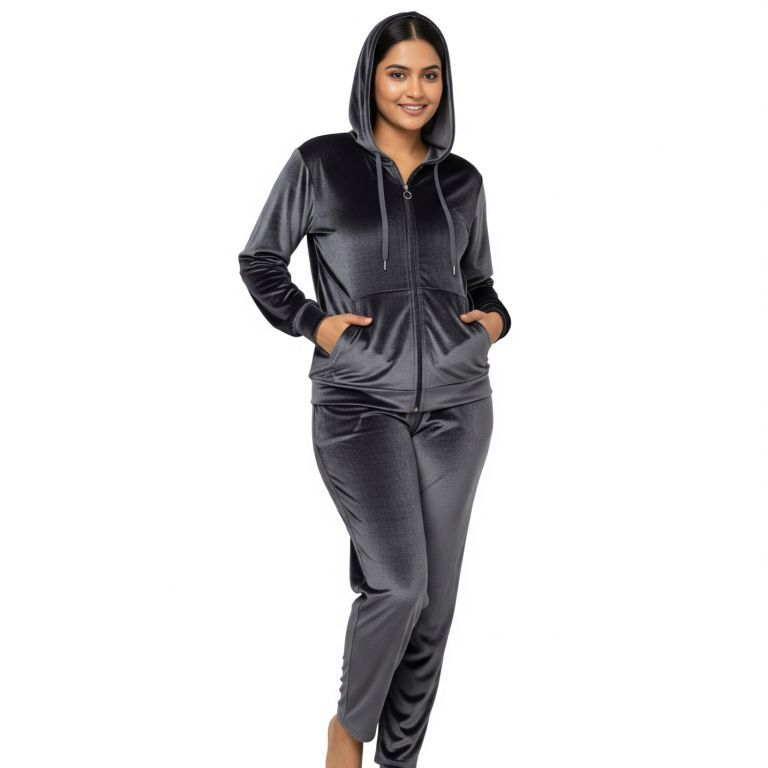velvet tracksuit dark grey