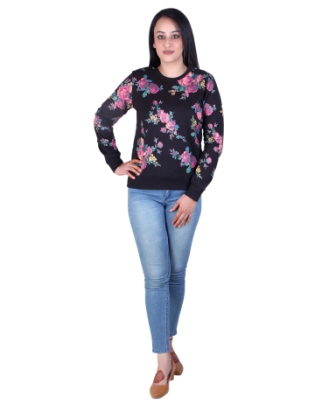 Women’s Fleece Printed Sweatshirt | Round Neck | Full Sleeves | Size S | Winter Wear
