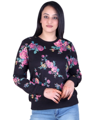 Women’s Fleece Printed Sweatshirt | Round Neck | Full Sleeves | Size S | Winter Wear