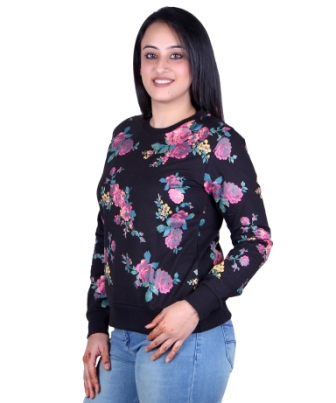 Women’s Fleece Printed Sweatshirt | Round Neck | Full Sleeves | Size S | Winter Wear