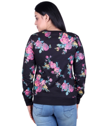 Women’s Fleece Printed Sweatshirt | Round Neck | Full Sleeves | Size S | Winter Wear