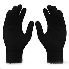 black plain wool blend gloves for women