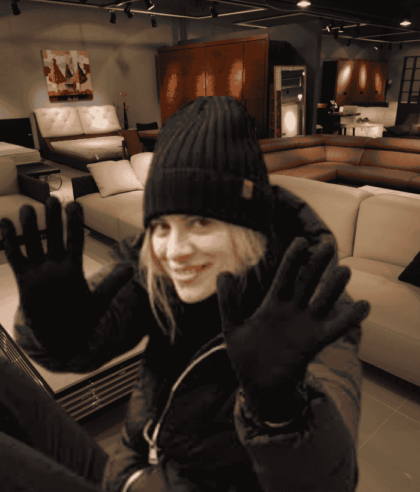 black plain wool blend gloves for women