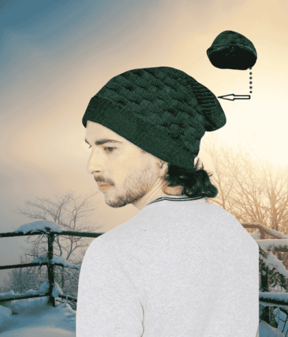 Men’s Jacquard Knit Wool-Blend Long Beanie Cap with Soft Fur Lining