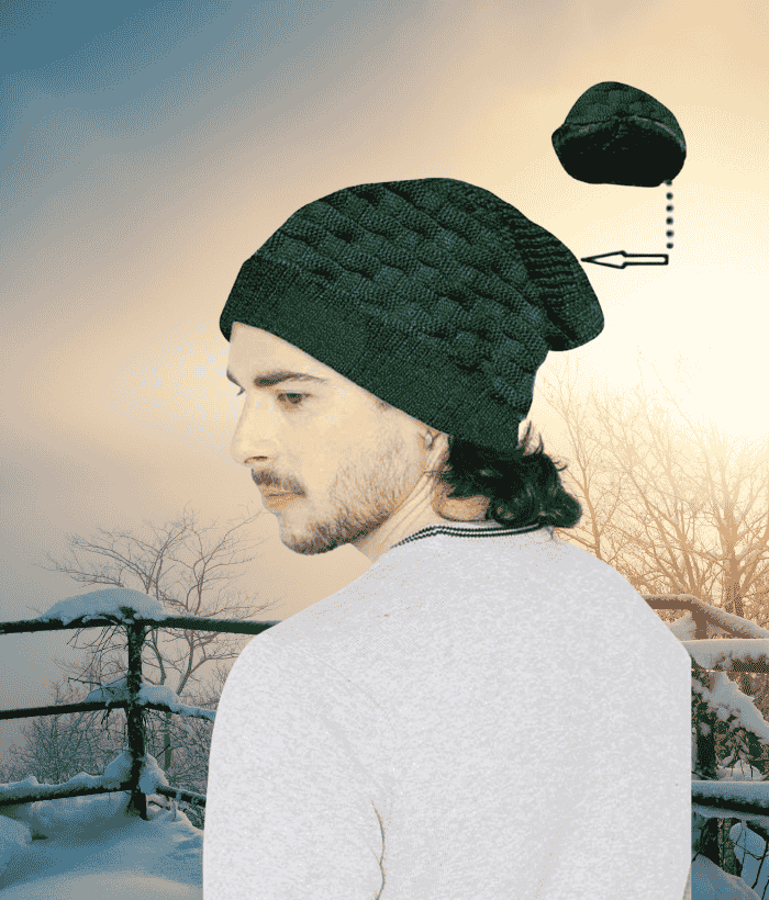 Men’s Jacquard Knit Wool-Blend Long Beanie Cap with Soft Fur Lining