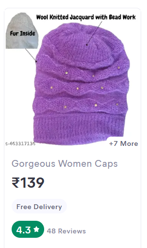 Women’s Wool Blend Winter Cap with Fur Lining & Elegant Bead Work | Knitted Jacquard Beanie | Available in 11 Colors - Image 2