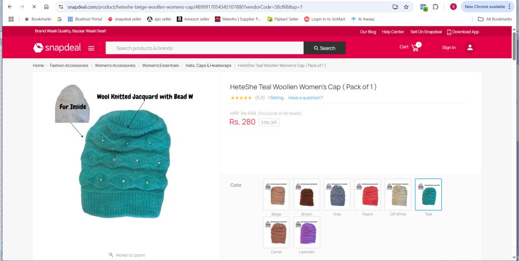 Women’s Wool Blend Winter Cap with Fur Lining & Elegant Bead Work | Knitted Jacquard Beanie | Available in 11 Colors - Image 4