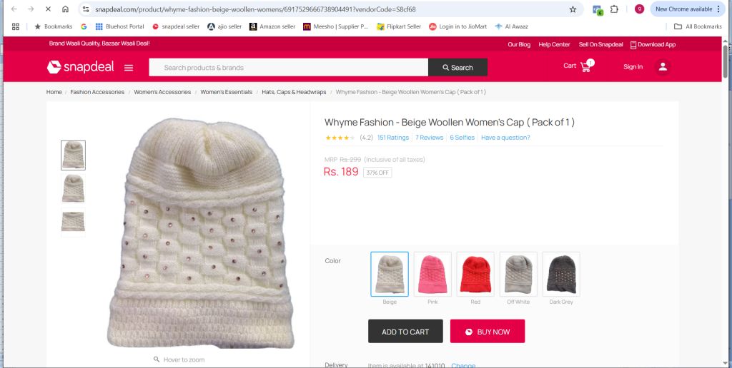 Women’s Wool Blend Winter Cap with Fur Lining & Elegant Bead Work | Knitted Jacquard Beanie | Available in 11 Colors - Image 5