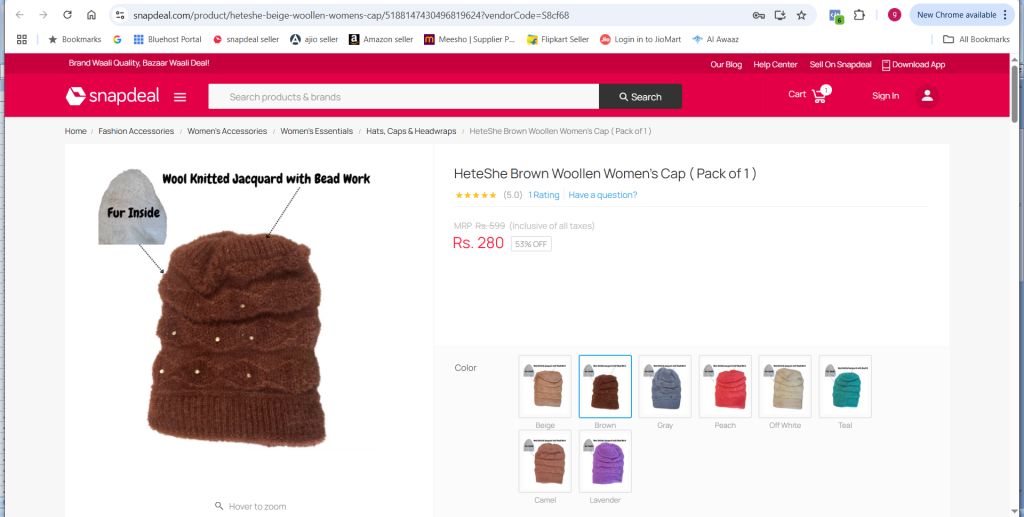 Women’s Wool Blend Winter Cap with Fur Lining & Elegant Bead Work | Knitted Jacquard Beanie | Available in 11 Colors - Image 7
