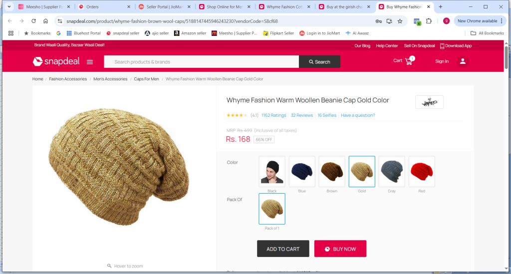 beanie cap review from snapdeal gold