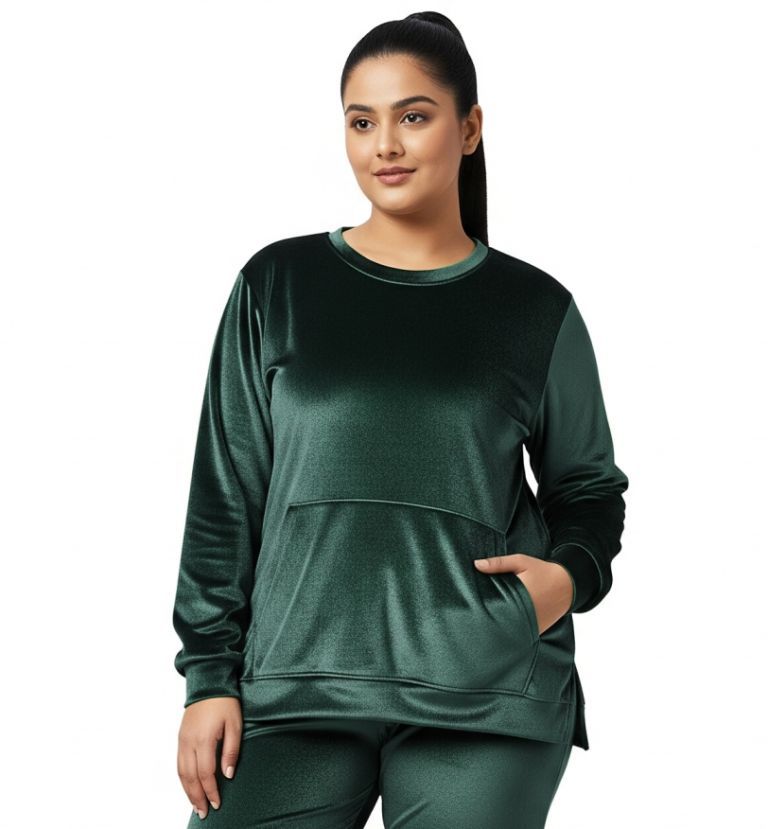 Women’s Velvet Round Neck Sweatshirt Algae Green