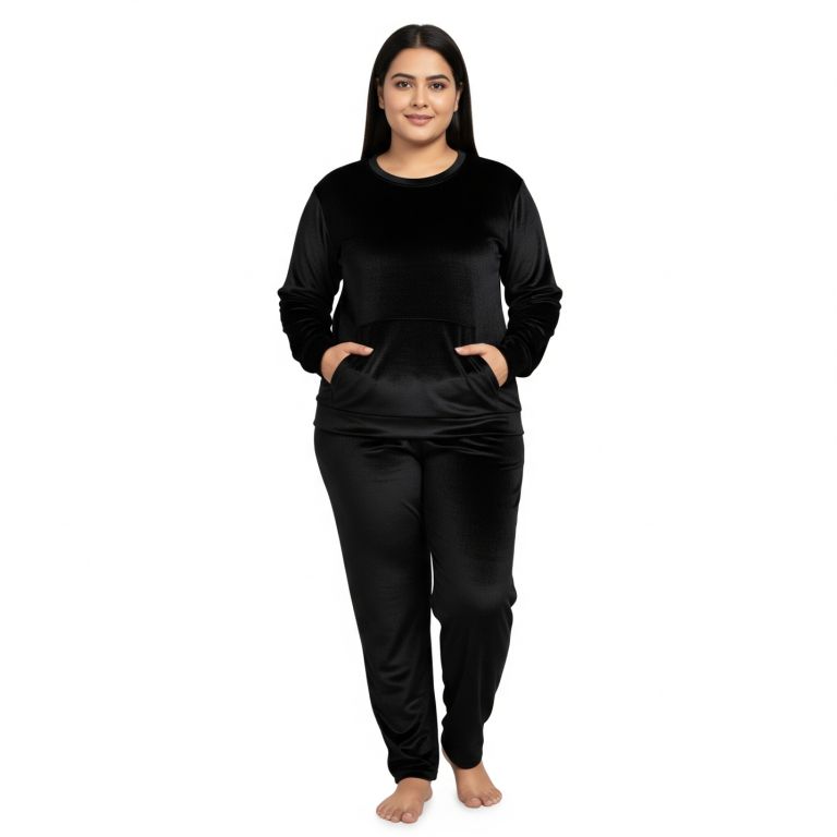 Velvet Co-ord Set Tracksuit Black