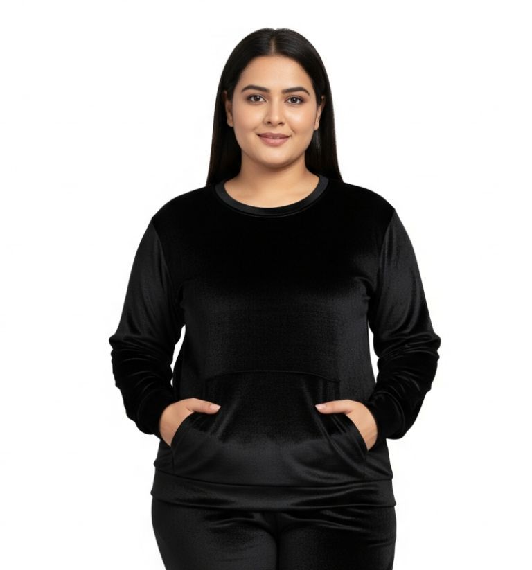 Women’s Velvet Round Neck Sweatshirt Black