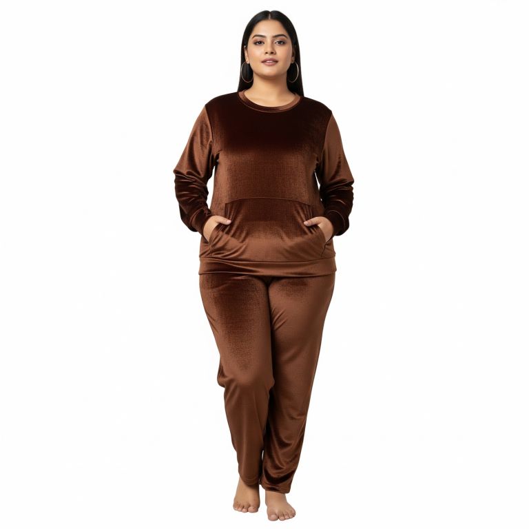Velvet Co-ord Set Tracksuit Brown