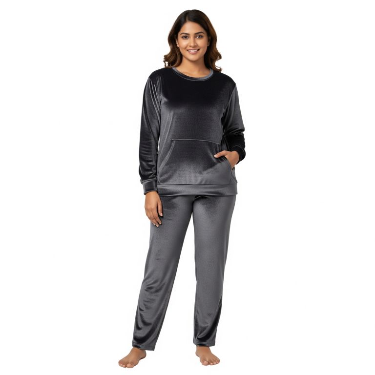 Velvet Co-ord Set Tracksuit Dark Grey