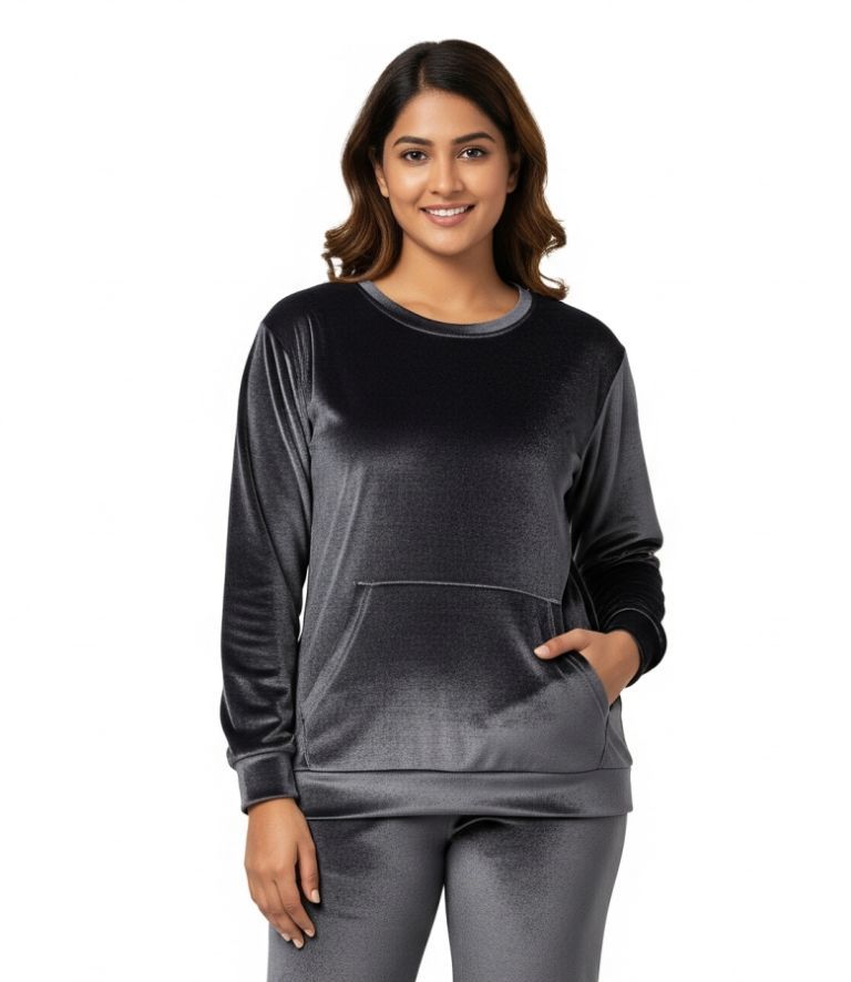 Women’s Velvet Round Neck Sweatshirt Dark Grey