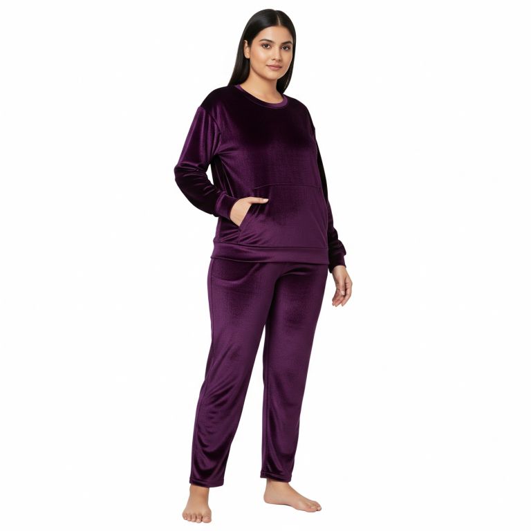 Velvet Co-ord Set Tracksuit Dark Lavender