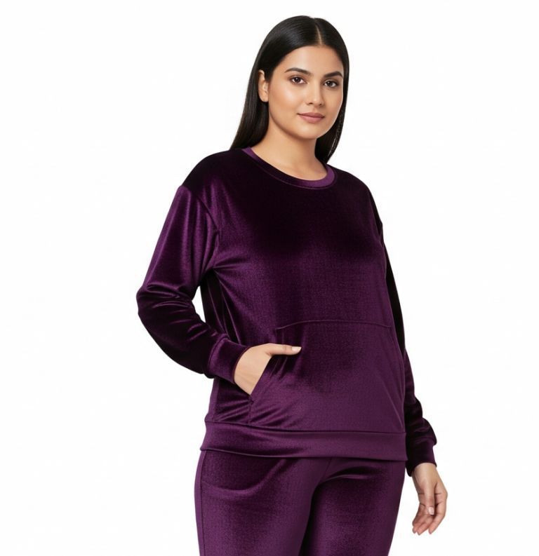 Women’s Velvet Round Neck Sweatshirt Dark Lavender