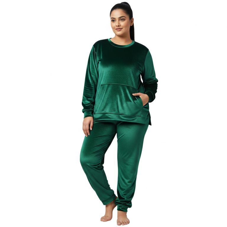 Velvet Co-ord Set Tracksuit Green