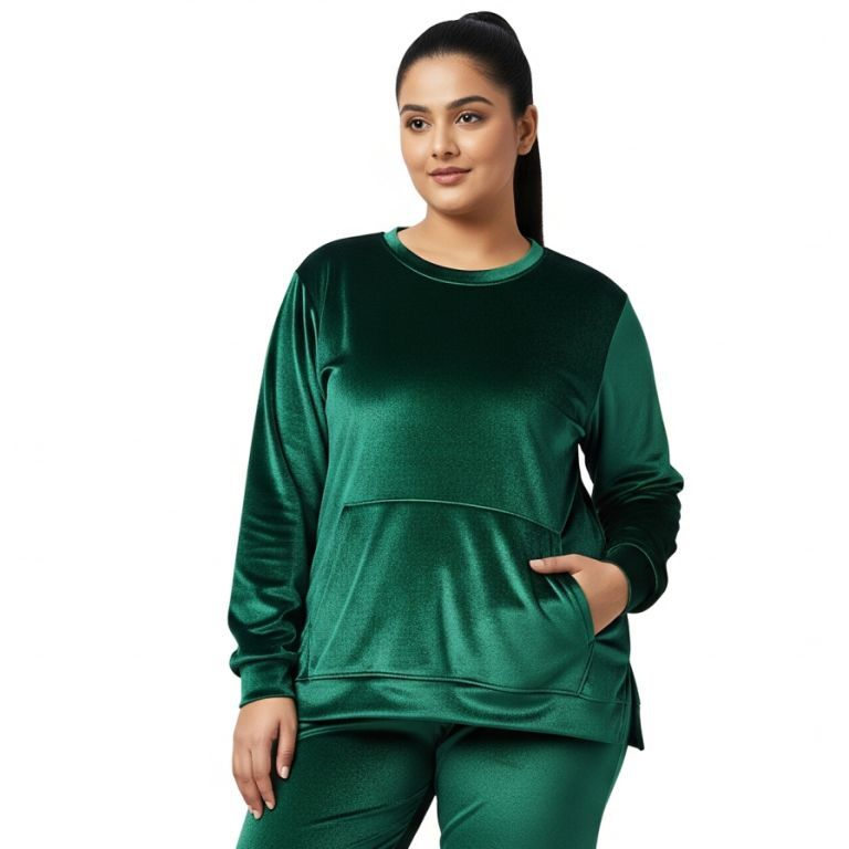 Women’s Velvet Round Neck Sweatshirt Green