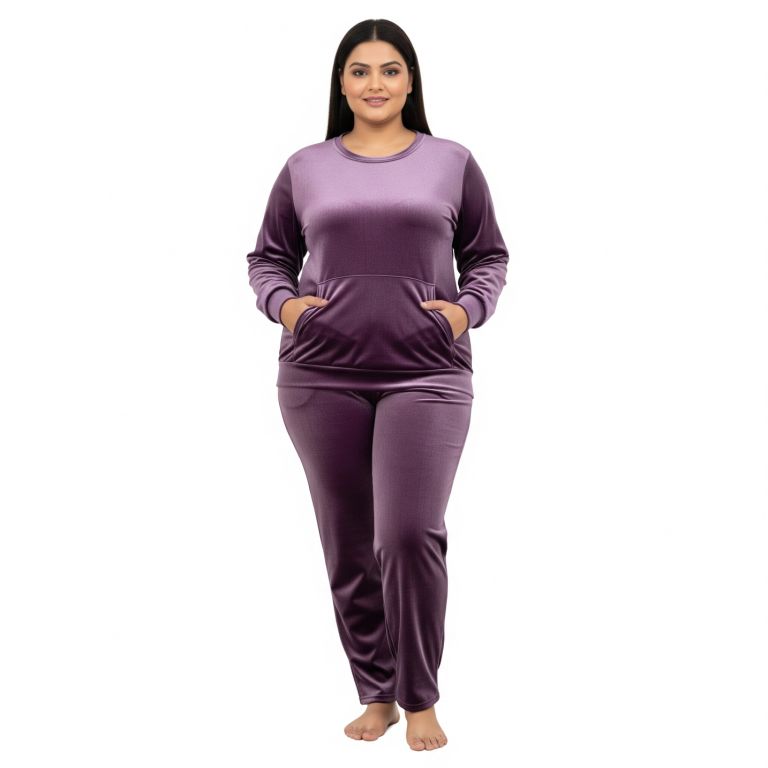 Velvet Co-ord Set Tracksuit Light Burgandy