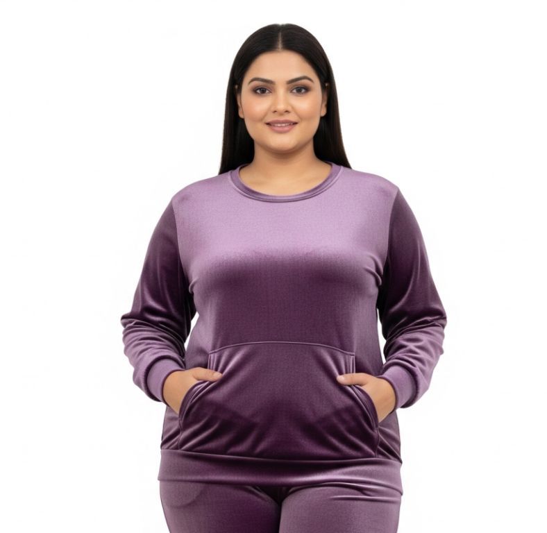 Women’s Velvet Round Neck Sweatshirt Light Burgandy