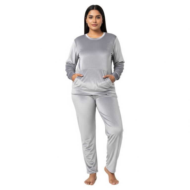 Velvet Co-ord Set Tracksuit Light Grey