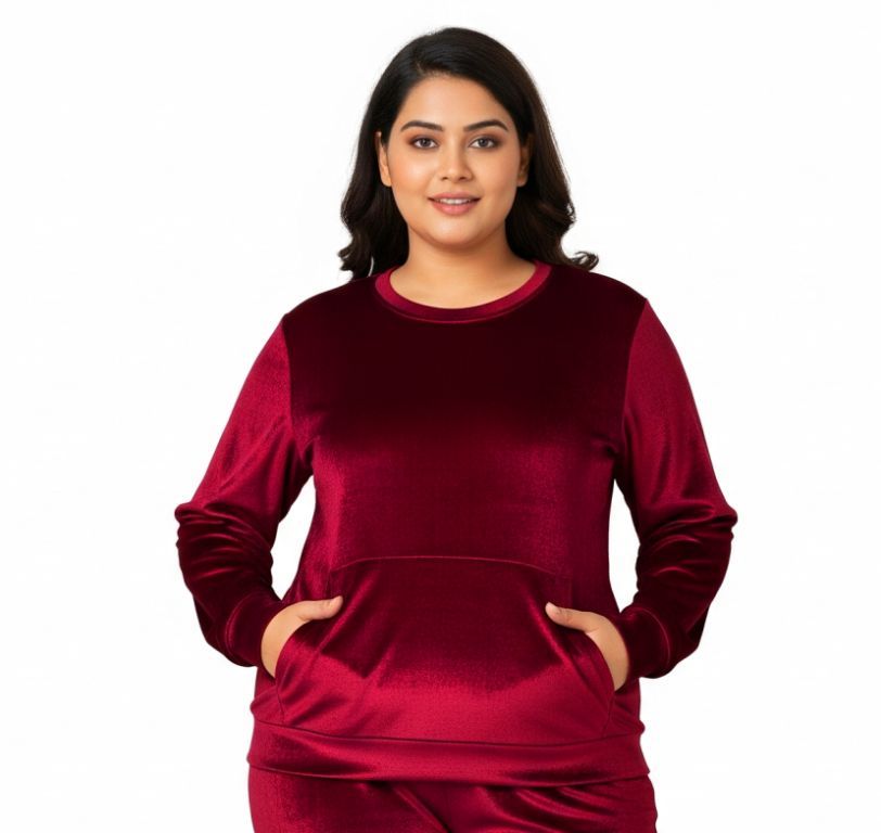 Women’s Velvet Round Neck Sweatshirt Maroon