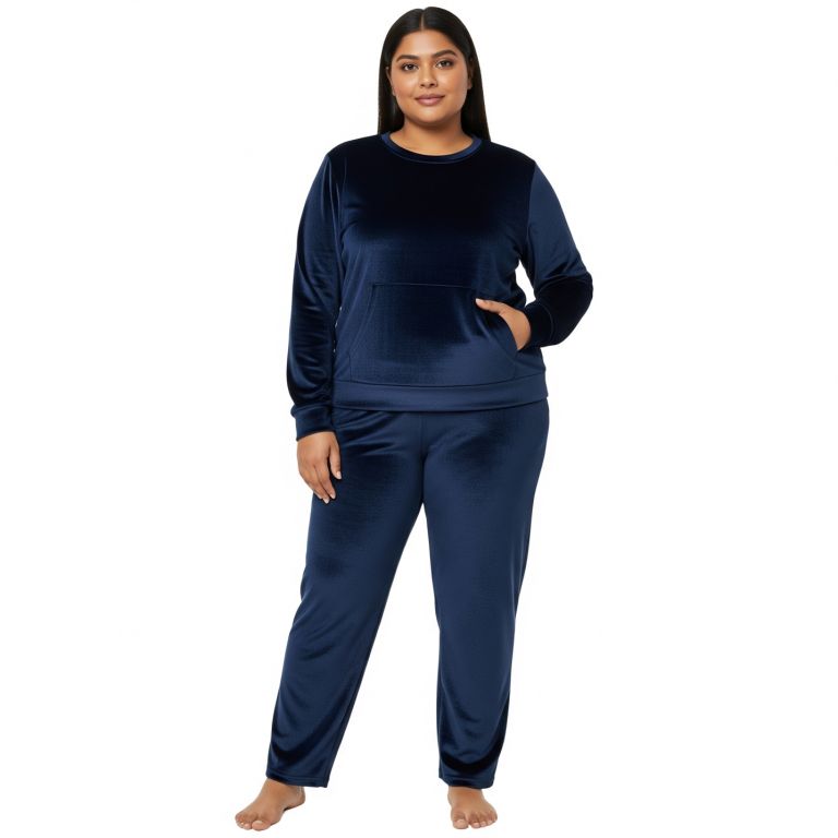 Velvet Co-ord Set Tracksuit Navy