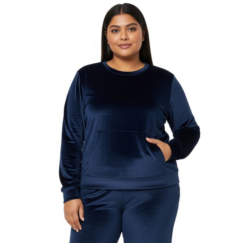 Women’s Velvet Round Neck Sweatshirt Navy