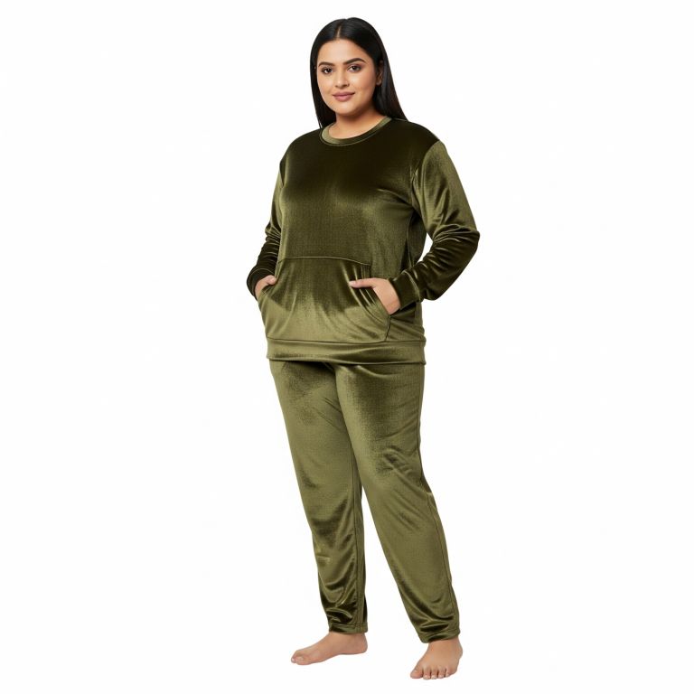 Velvet Co-ord Set Tracksuit Olive