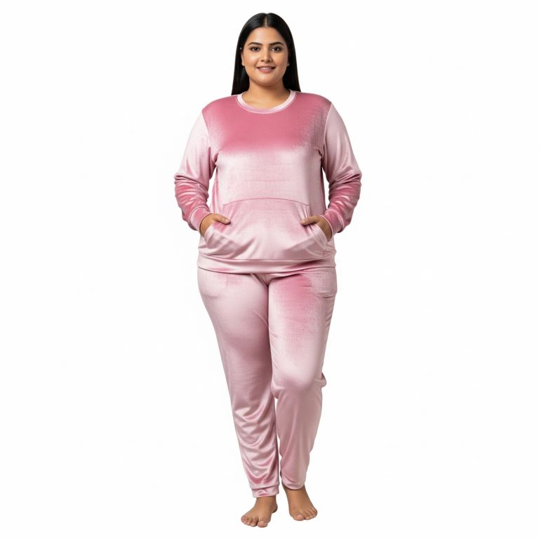 Velvet Co-ord Set Tracksuit Pink