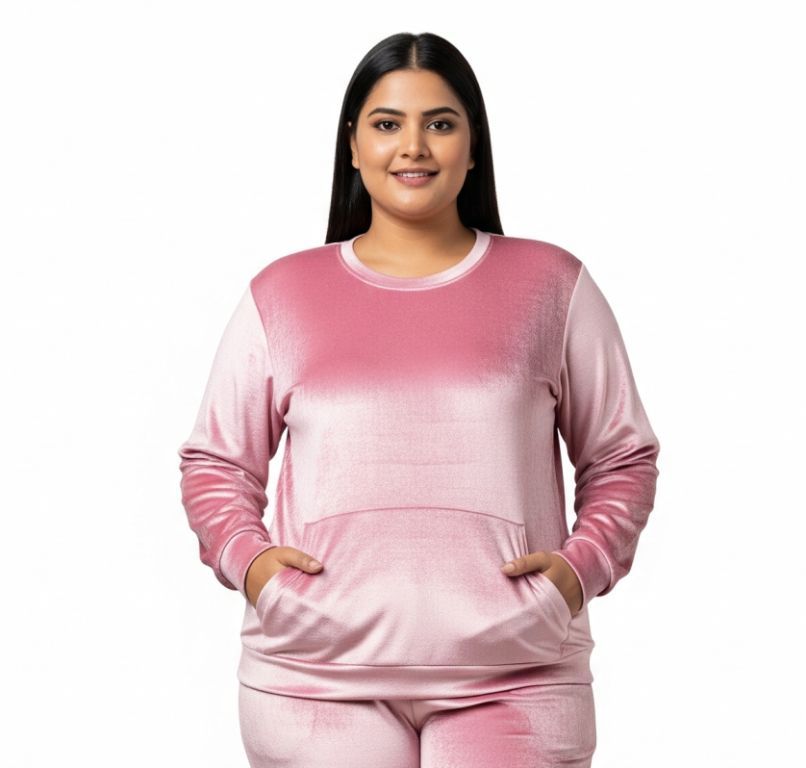 Women’s Velvet Round Neck Sweatshirt Pink