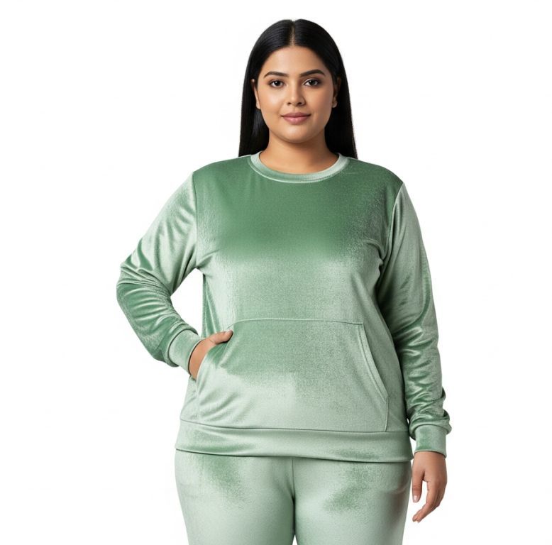 Women’s Velvet Round Neck Sweatshirt Pista