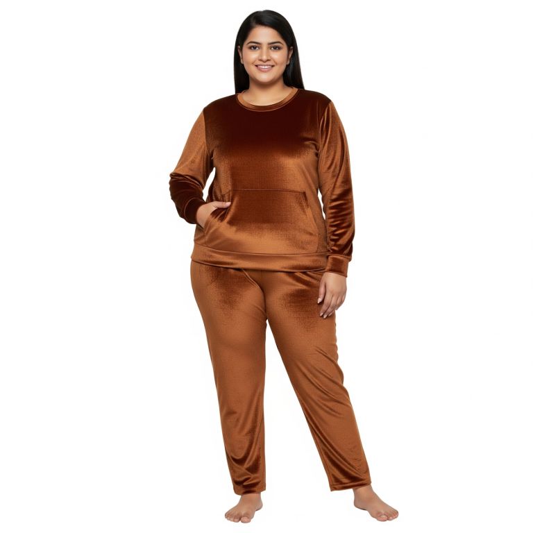 Velvet Co-ord Set Tracksuit Tan