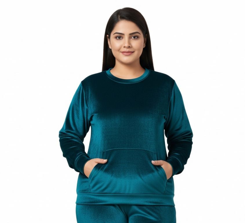 Women’s Velvet Round Neck Sweatshirt Teal
