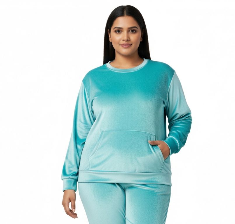 Women’s Velvet Round Neck Sweatshirt Turquoise