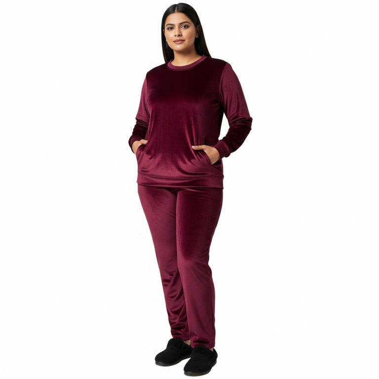 Velvet Co-ord Set Tracksuit Wine