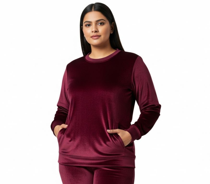 Women’s Velvet Round Neck Sweatshirt Wine