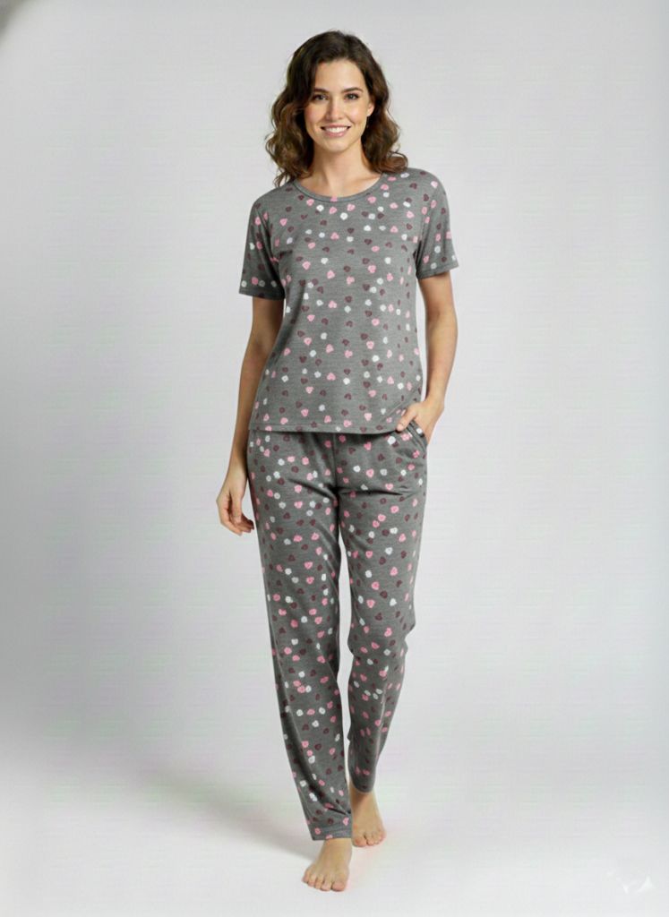 malai nightsuit dark grey heart for women