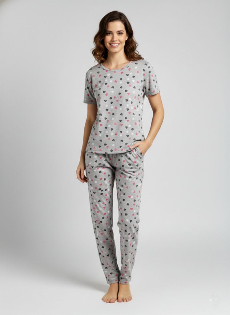 malai nightsuit light grey heart for women