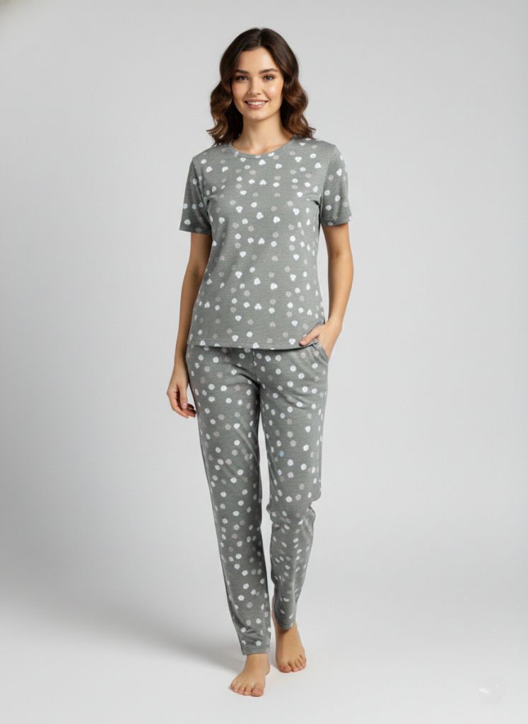 malai nightsuit medium grey white heart for women