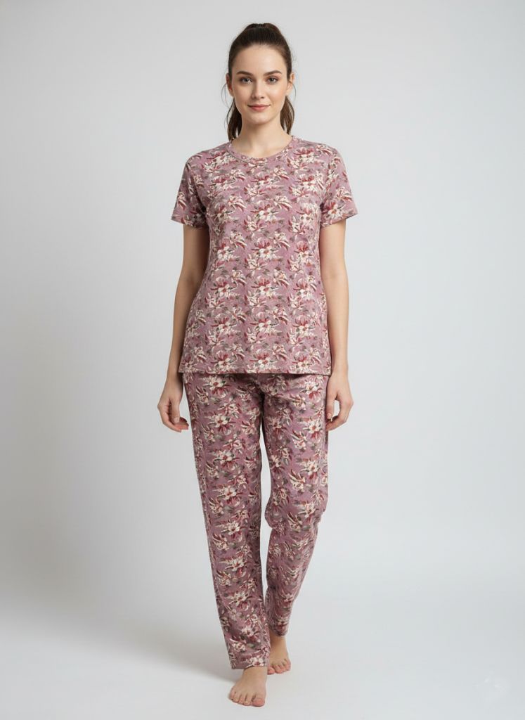 malai nightsuit pink flower for women