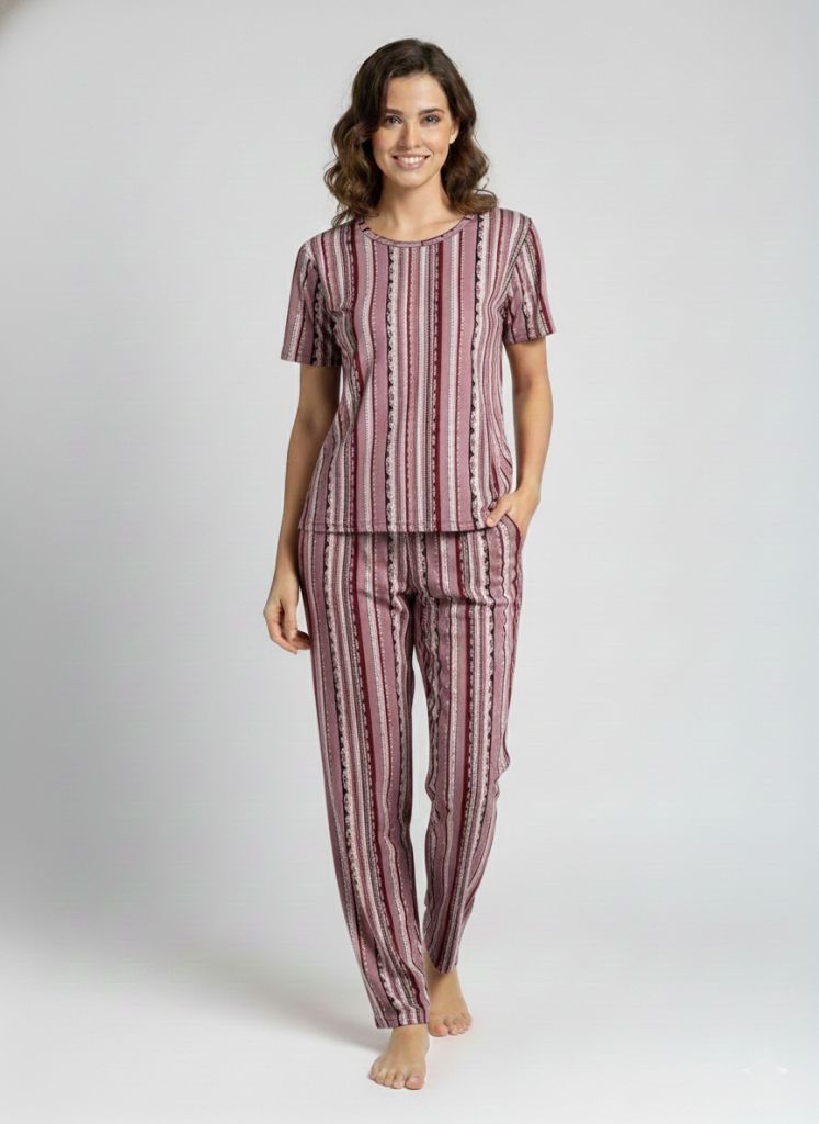 malai nightsuit pink vertical stripes for women