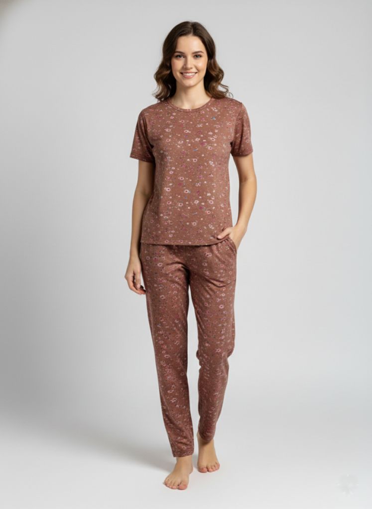 malai nightsuit rust with flower for women