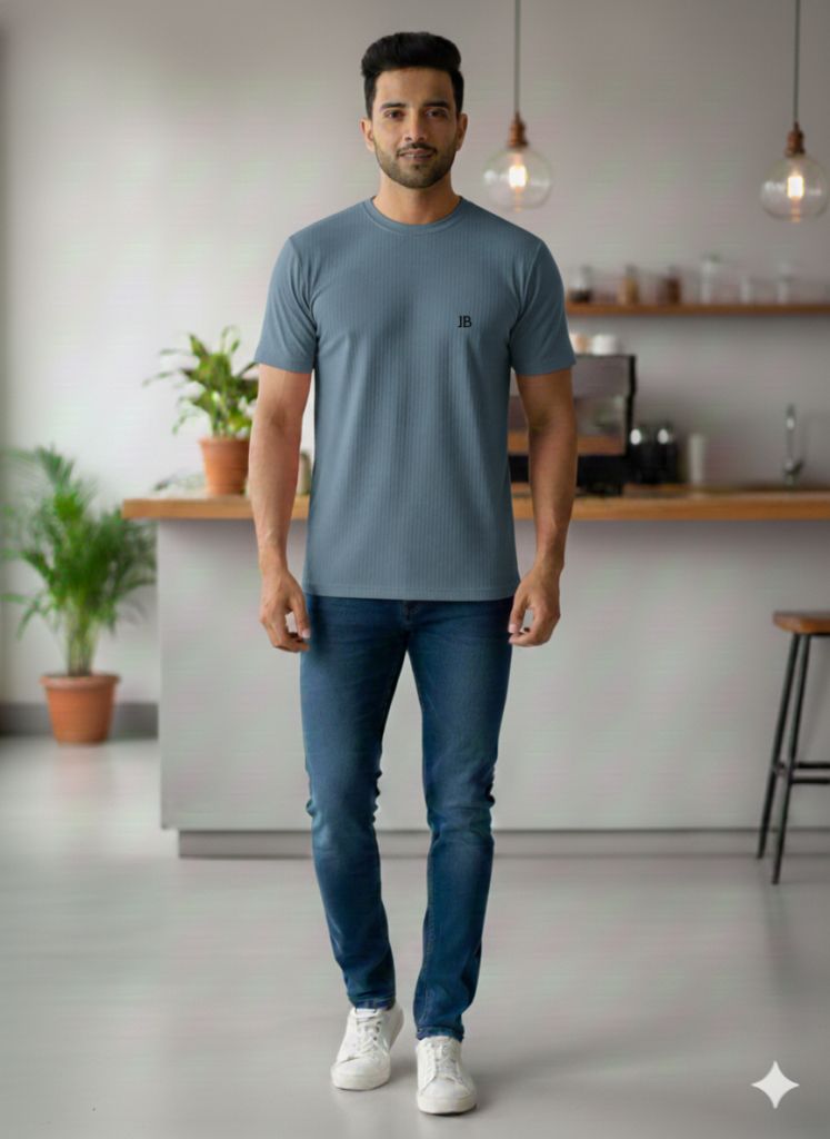 men tshirt herringbone texture army blue