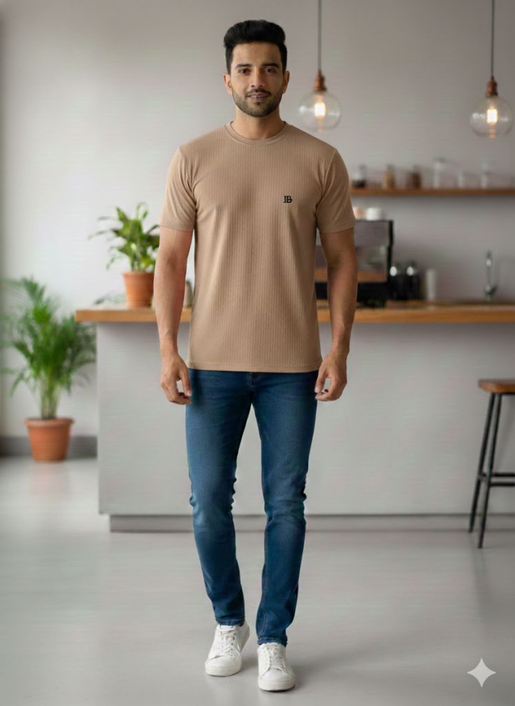 men tshirt herringbone texture beige